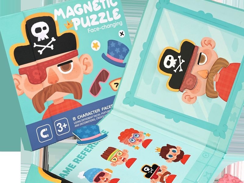 Magnetic face-changing puzzle books